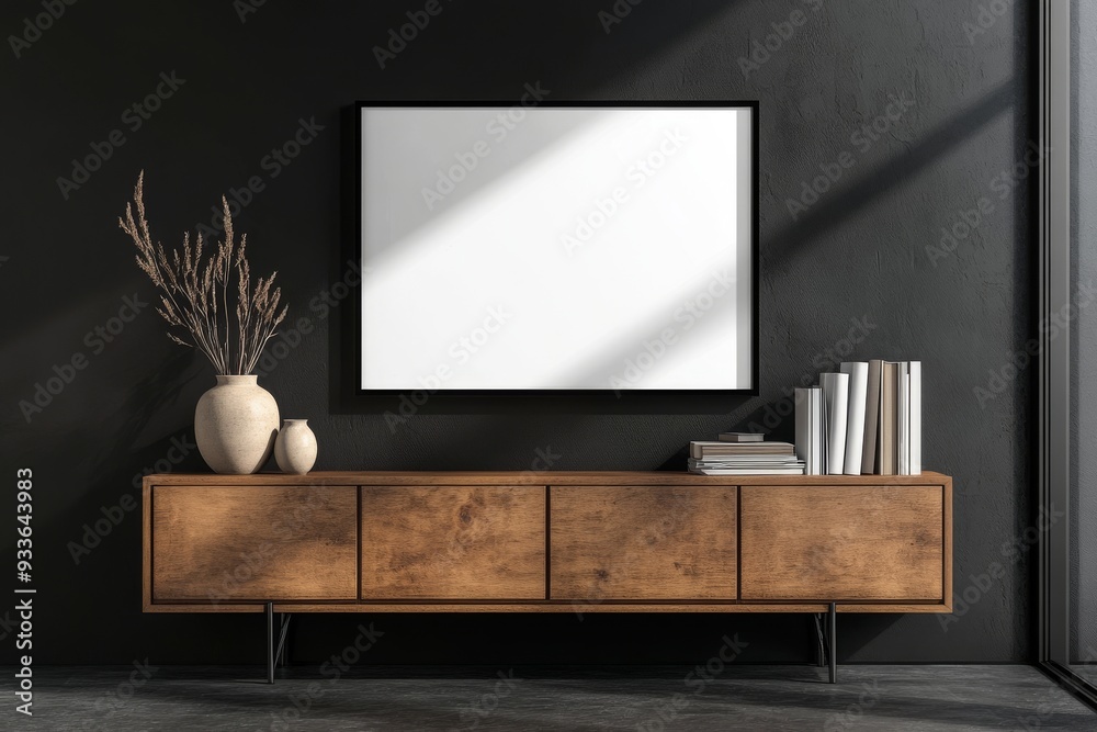 Mockup frame of modern living room with sideboard and art decoration Mockup frame of modern living room with sideboard and art decoration