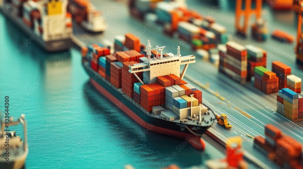 Obraz premium Import goods being unloaded at a shipyard flat design top view global trade theme 3D render Triadic Color Scheme