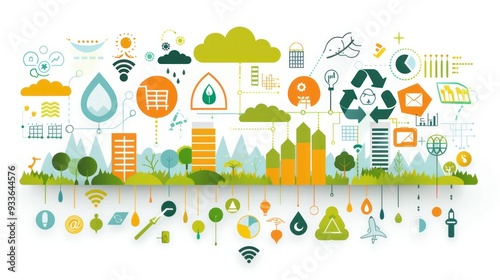 Ecology Infographics design elements. Template with eco icons. Climate strategy background