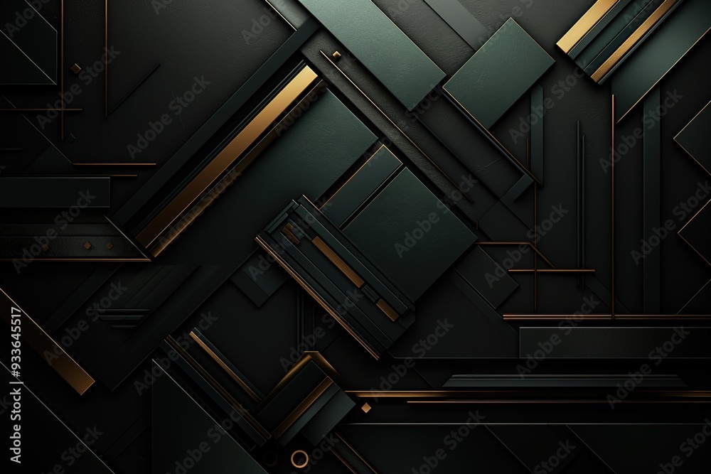 Obraz premium Abstract dark green and gold geometric pattern.