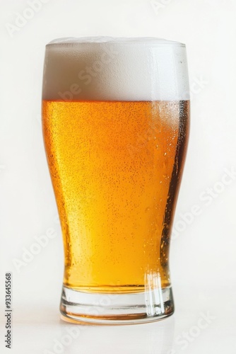 A glass of cold, frothy beer on a white background, showcasing the refreshing beverage.