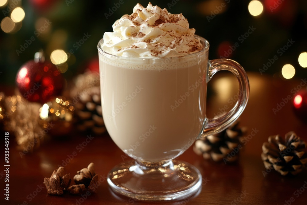 Whipped Cream Topped Coffee with Festive Background Whipped Cream Topped Coffee with Festive Background