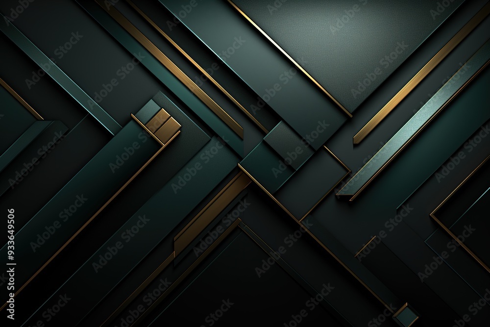 Fototapeta premium Abstract dark green and gold geometric pattern background.