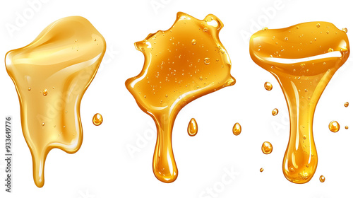 Sweet honey spill drip transparency on white background 