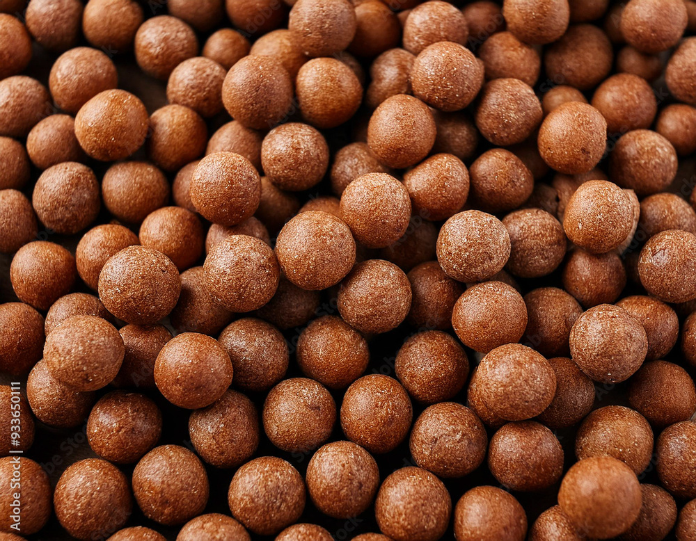 Close-up with many brown boilies for carp fishing Close-up with many brown boilies for carp fishing