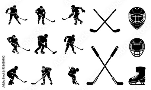 Set of hockey silhouette vector illustration