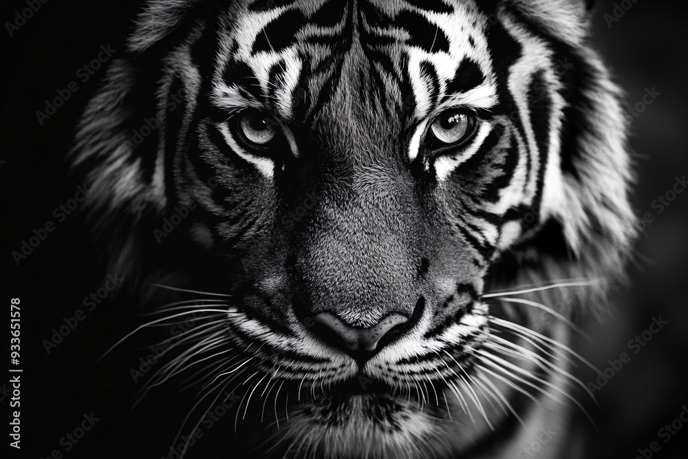 Black and White Close Up Portrait of Tiger s Face Black and White Close Up Portrait of Tiger s Face