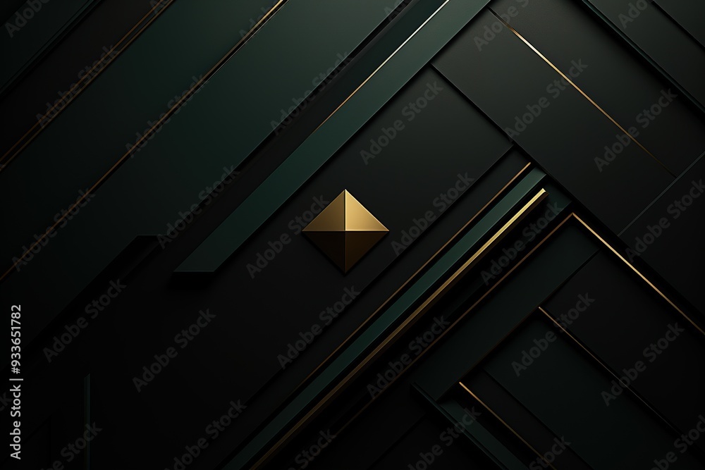 Abstract dark green and gold geometric pattern with a diamond shape in the center. Abstract dark green and gold geometric pattern with a diamond shape in the center.