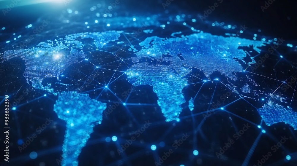 Digital World Map with Interconnected Nodes Digital World Map with Interconnected Nodes
