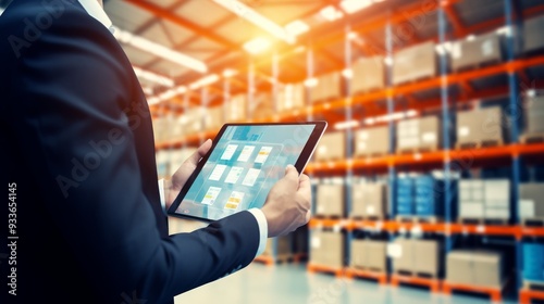 Wallpaper Mural Smart Inventory management system concept .Manager using digital tablet,showing warehouse software management dashboard Torontodigital.ca