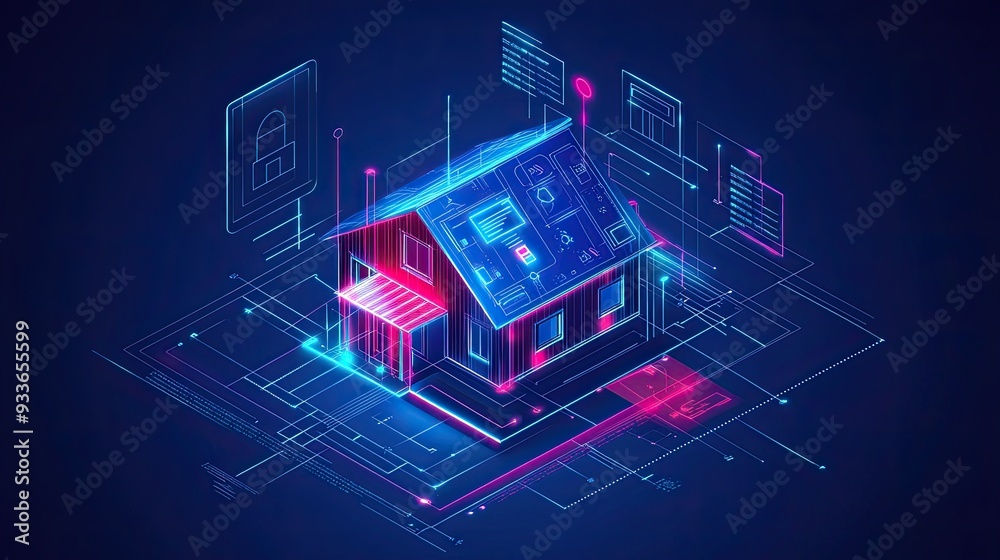 Fototapeta premium Smart house featuring shining lines and points illustrating smart home technology idea