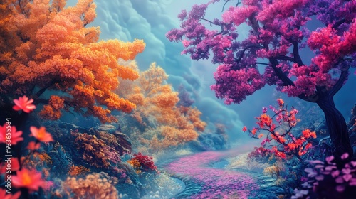 Wallpaper Mural Mystical landscape with vividly colored trees and surreal flowers, a fantastical scene of natural beauty Torontodigital.ca