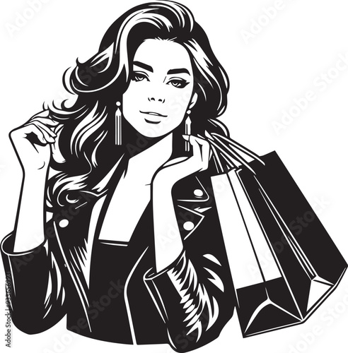 Young adult woman with shopping bags Vector Illustration Silhouette