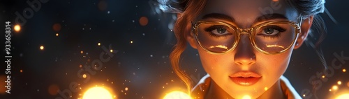 Ambitious Businesswoman Holding Glowing Goals with Determination