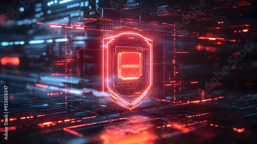 Futuristic Digital Wallet with Neon Security Shield and Holographic Privacy Interface