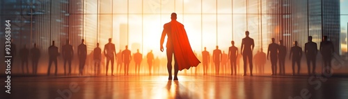 Heroic Superhero Leader Guiding Team Towards Ambitious Goal in 3D