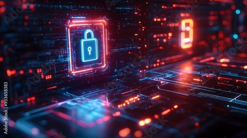 Futuristic Digital Wallet Security with Neon Privacy Hologram and Encryption Interface