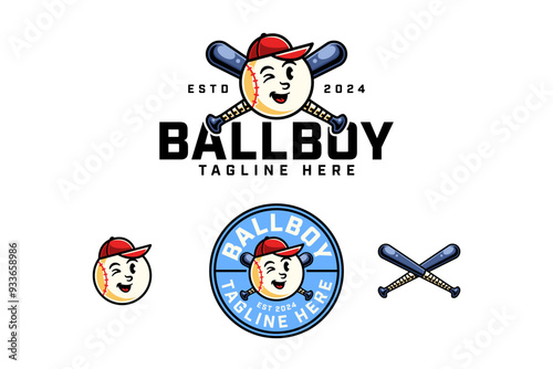 Wall Mural baseball wearing a red hat or cap with crossed bats character mascot logo set fo