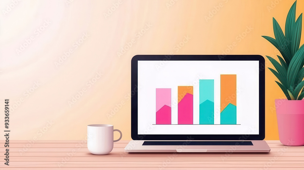 Fototapeta premium Secure financial metrics, realtime analytics visualization, flat design illustration