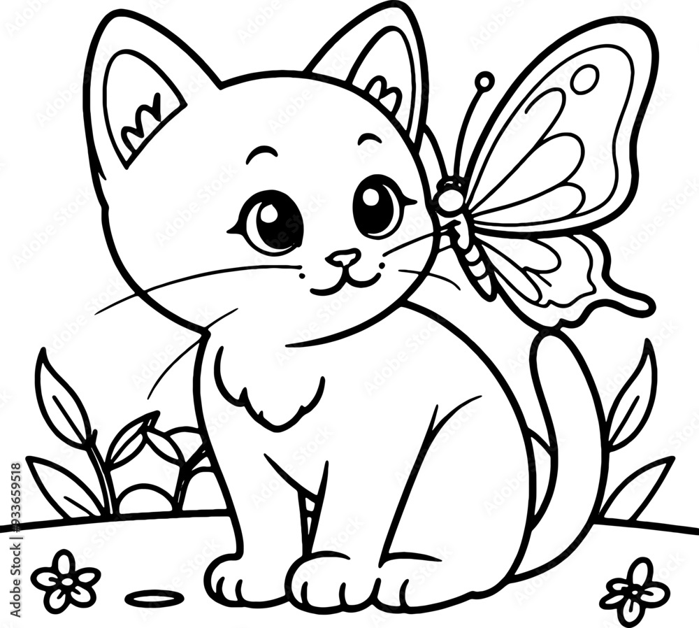 Obraz premium coloring book, coloring, outline, line, cartoon, animal, cute, funny, pet, drawing, character, cat, icon, illustration, art, animals, kitty, kitten, vector, black, cover book, book, paint