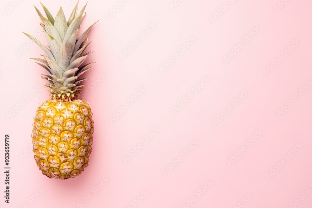 Gold Pineapple on a pink background, top view, copy space. Summer background concept with generative ai Gold Pineapple on a pink background, top view, copy space. Summer background concept with generative ai