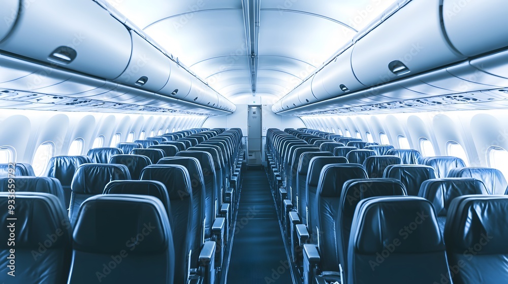 Fototapeta premium Empty airplane seats, ready for passengers.