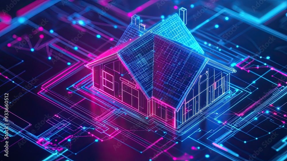 Fototapeta premium Smart house featuring bright lines and points illustrating smart home tech concept