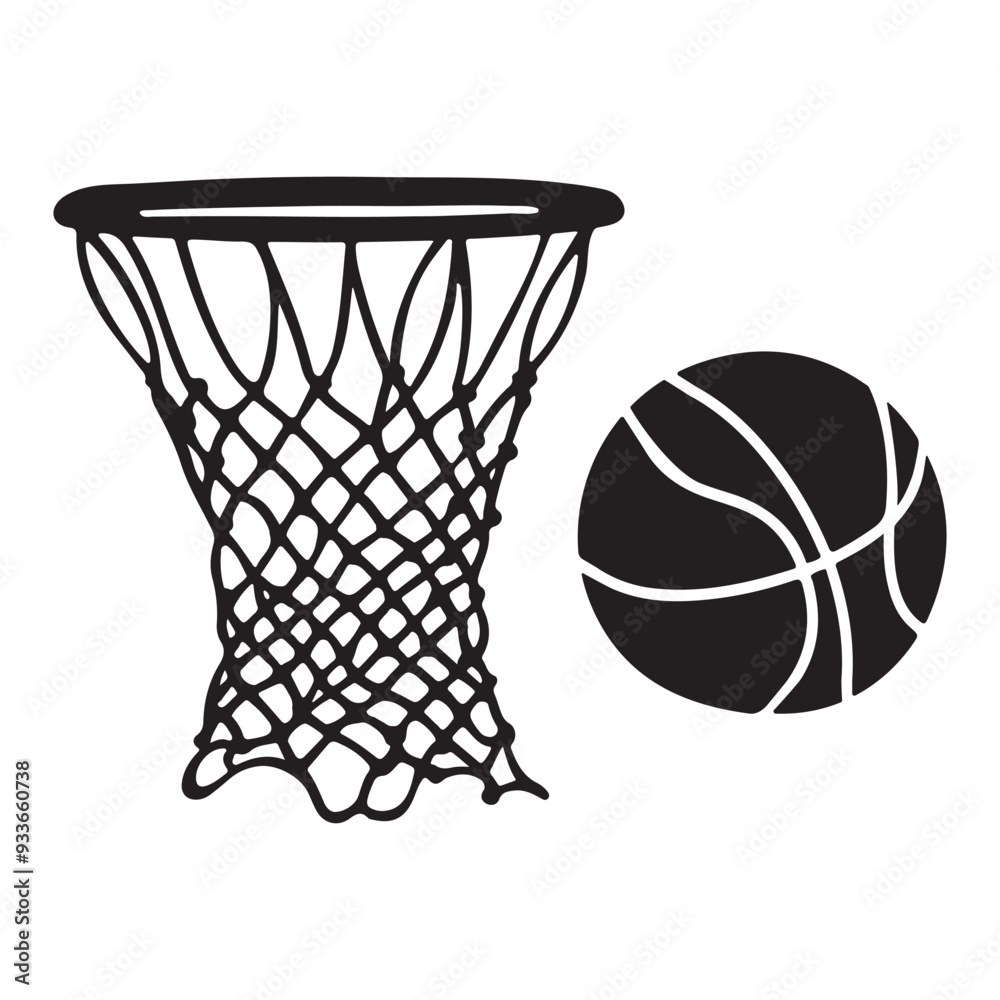 Basketball basket silhouette, Basketball hoop and net vector, Play sport game equipment Basketball basket silhouette, Basketball hoop and net vector, Play sport game equipment