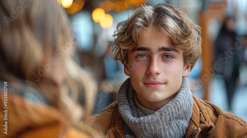 Young boy blogger interviewing a friend