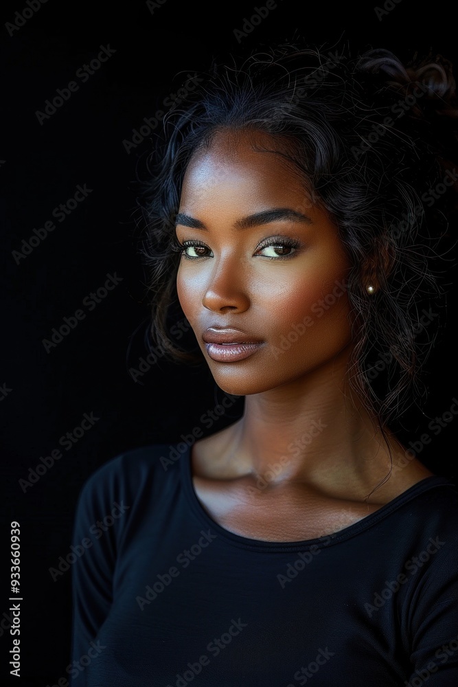 Young African American woman isolated on a solid black background, posing elegantly Young African American woman isolated on a solid black background, posing elegantly