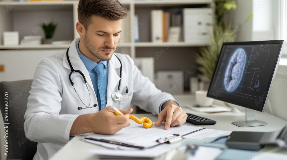 Endocrinologist a specialized clinic examining patient records with advanced diagnostic tools Endocrinologist a specialized clinic examining patient records with advanced diagnostic tools
