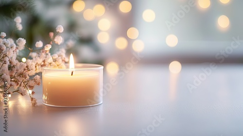 Gentle bokeh lights on a white background, evoking a tranquil spa environment, perfect for promoting beauty and relaxation services.