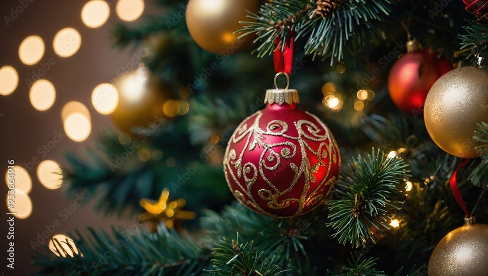 Fototapeta premium Putting ornaments on the Christmas tree