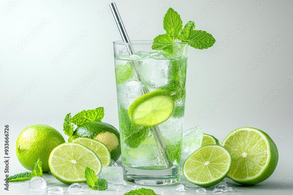 Fototapeta premium Refreshing Lime and Mint Cocktail with Ice