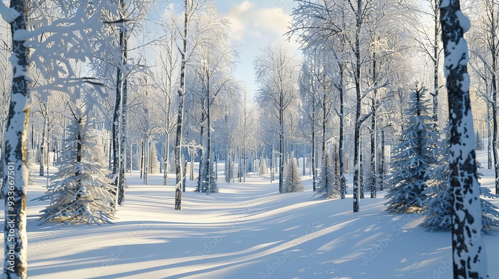 Snowy Forest Winter Landscape - 3D Illustration Snowy Forest Winter Landscape - 3D Illustration