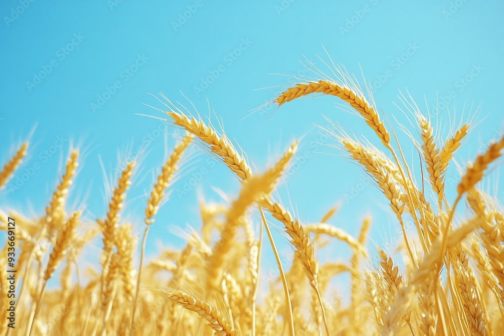 Golden wheat field under blue sky, ripe crops ready for harvest Golden wheat field under blue sky, ripe crops ready for harvest