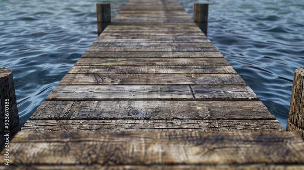 Fototapeta premium Wooden Dock Leading to Calm Blue Water - Realistic 3D Illustration
