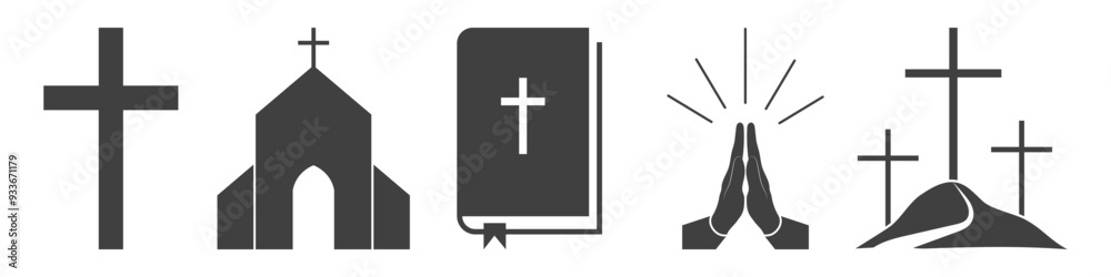 set of christianity icons on white background. set of christianity icons on white background.