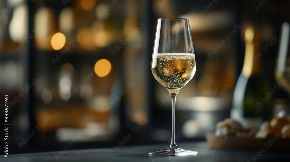 High-resolution view of a beautifully designed wine glass with a delicate stem, showcasing a refreshing glass of sparkling wine in a sophisticated setting. High-resolution view of a beautifully designed wine glass with a delicate stem, showcasing a refreshing glass of sparkling wine in a sophisticated setting.