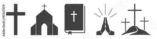 set of christianity icons on white background.