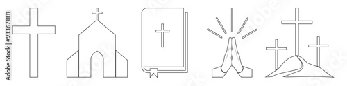 set of christianity icons on white background.