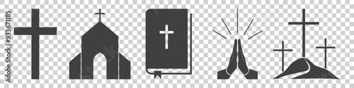 set of christianity icons on white background.