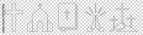 set of christianity icons on white background.