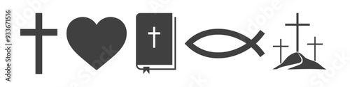 set of christianity icons on white background