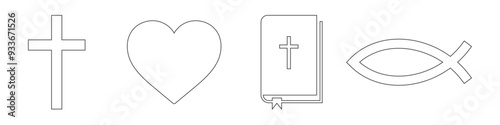 set of christianity icons on white background