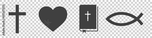 set of christianity icons on white background