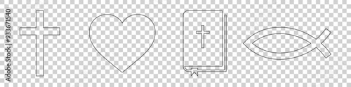 set of christianity icons on white background