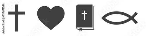 set of christianity icons on white background