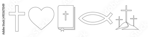 set of christianity icons on white background