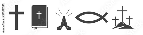 set of christianity icons on white background